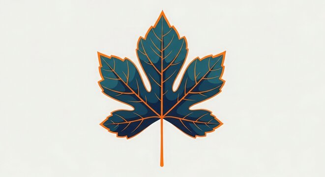 A detailed illustration of a colorful leaf with orange veins on a neutral background.