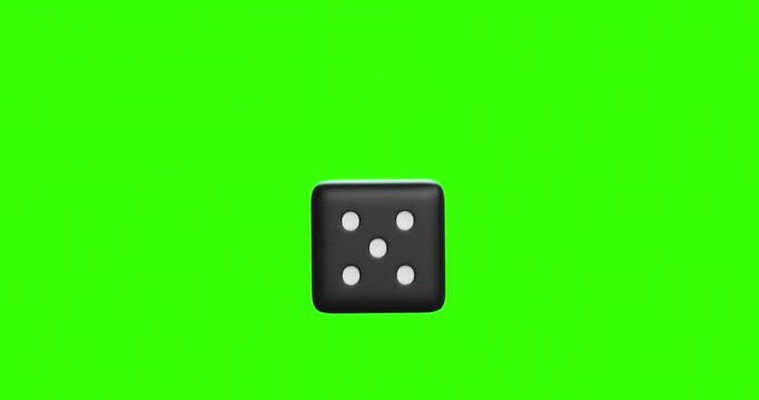 Set of dice on green monochrome background. 3d render video.