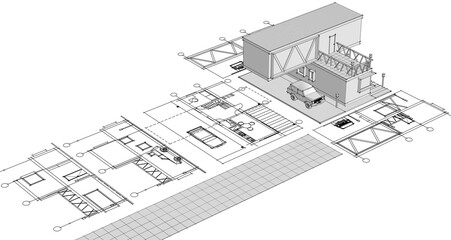 Fototapeta premium house with consoles plan 3d illustration 