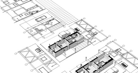 Fototapeta premium house with consoles plan 3d illustration 