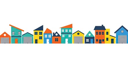 Fototapeta premium Colorful cartoon houses row on white background architectural design