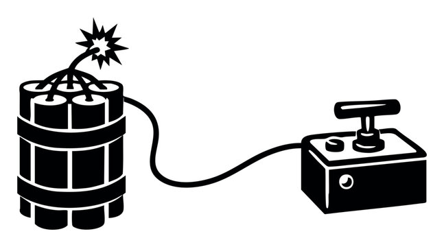 Dynamite sticks with fuse and detonator box, representing threat, destruction, and the idea of a looming blast