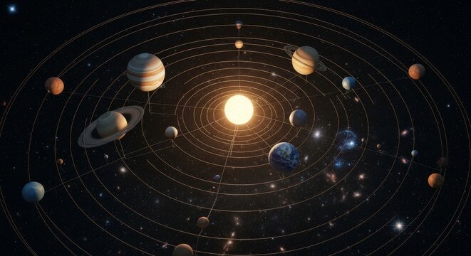 Detailed Solar System Model With Planets Orbiting Sun