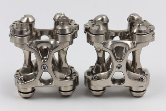 Metal bicycle components with intricate design and modern finish