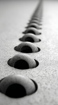 Close up view of textured surface with circular insets showing depth and detail