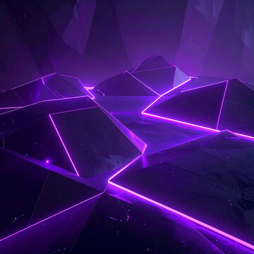 Abstract Geometric Landscape with Neon Purple Lights