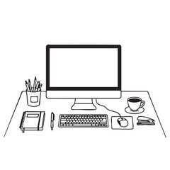 Fototapeta premium Organized workspace with computer and office supplies on a desk