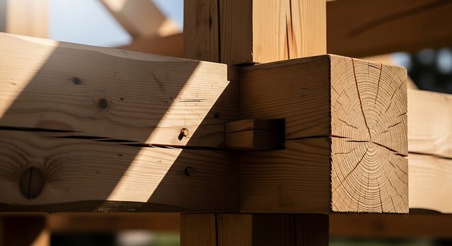 Close-up of Traditional Timber Frame Construction Joinery