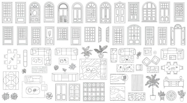 Architectural elements and furniture set
