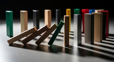 Fototapeta premium Dominoes in a Chain Reaction About to Fall