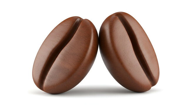 Two Realistic Chocolate Coffee Beans Close Up Studio Shot.