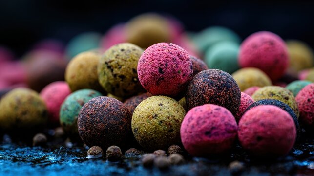 Colorful fishing boilies for carp fishing