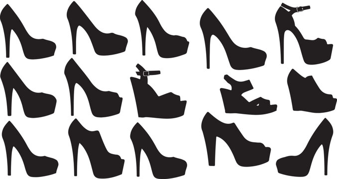  High Heel Shoes Silhouette Vector for Fashion Concept Isolated on White Background