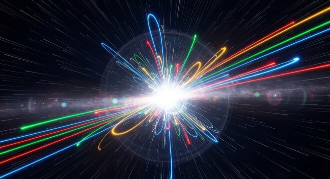 Abstract explosion of colorful subatomic particles