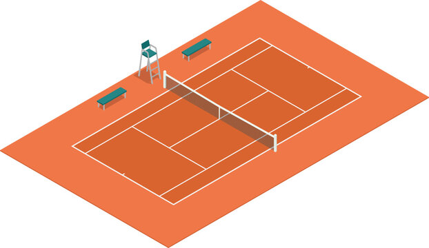 Isometric tennis court clay surface stock illustration