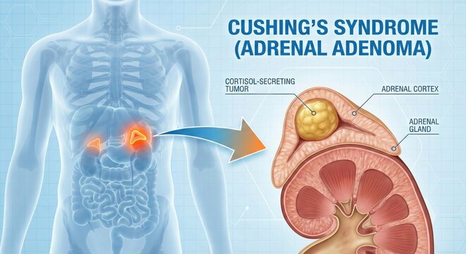 Cushings Syndrome Adrenal Adenoma Medical Illustration.