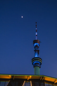 Kok Tobe tower at night in Almaty Kazakhstan