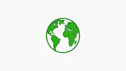 Fototapeta premium Minimal green globe icon showing world map, representing global environment, sustainability, and planet earth.