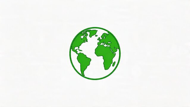 Minimal green globe icon showing world map, representing global environment, sustainability, and planet earth.
