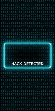 Hack detected alert notification on digital binary code background, for cybersecurity and, data breach concepts