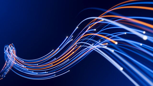 Abstract Technology Background - Big Data, AI, digital stream data lines. 3d illustration