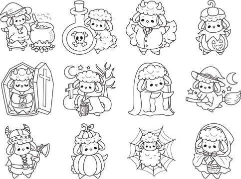 Coloring pages of Cute sheep hand drawn emotes icon