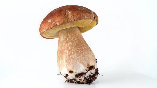 Single Porcini Mushroom Isolated on White Background Studio Shot.