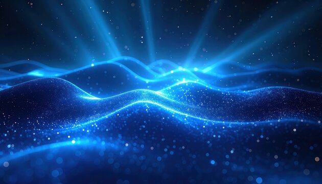 A mesmerizing abstract image showcases flowing blue light waves against a dark background, creating a dynamic and ethereal visual experience.