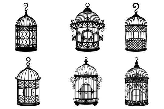 Ornate birdcage silhouette vector illustration