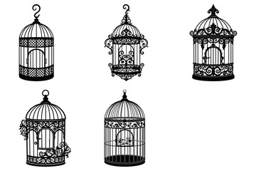 Ornate birdcage silhouette vector illustration © Print