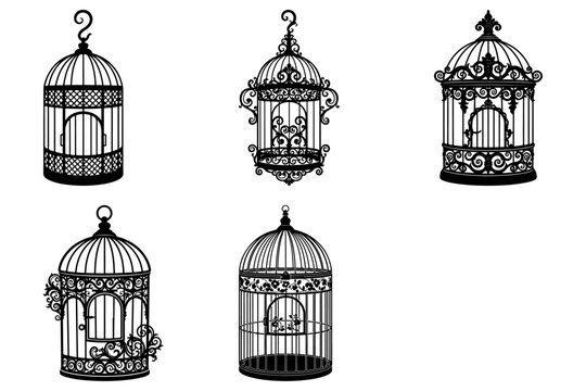 Ornate birdcage silhouette vector illustration