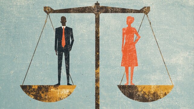Gender equality and balance concept with man and woman on weighing scale