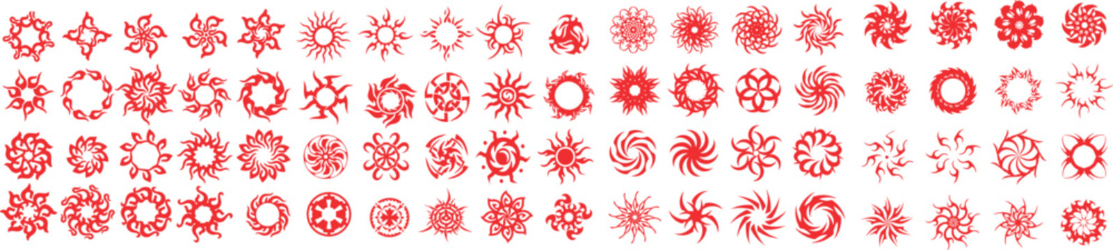 Soft Coral Abstract Circular Ornament Set, Decorative Floral Spiral Symbols Collection, Elegant Vector Pack Transparent Background
