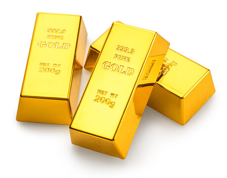 Shiny gold bullion bars isolated on a white background.  Clipping path