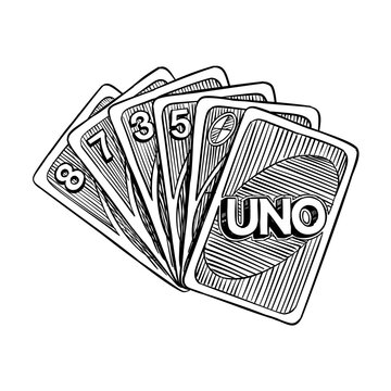 UNO card game vector line art hand drawn illustration