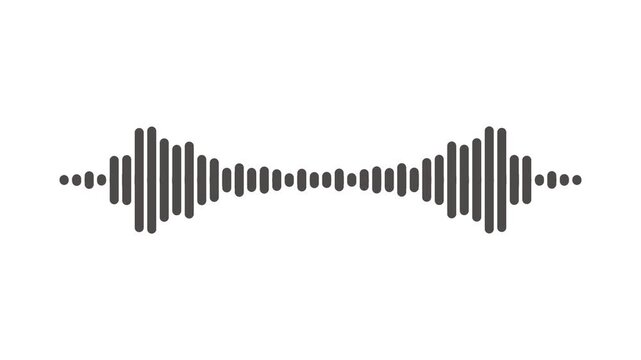 Minimal audio spectrum analyzer, dark gray sound wave on white background, elegant frequency visualization loop, modern media player for podcast, music and voice recording clips. 4k video