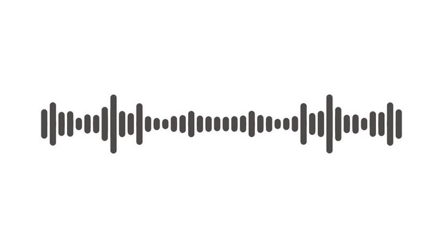 Minimalist audio spectrum visualization, dark gray waveform on white background, modern music frequency motion graphics loop, simple podcast and voice recorder intro video animation. 4k video
