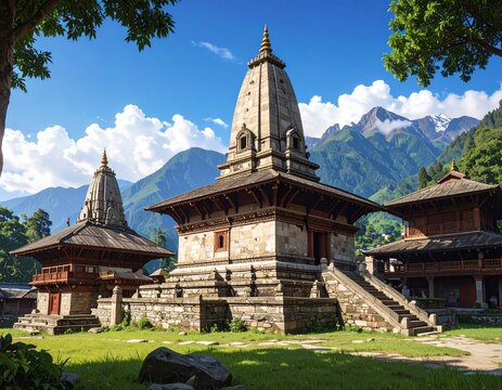 Laxmi Narayan Temple Chamba Stone Temple Complex Wooden Roof Himalayan Architecture Town Setting Real Scene