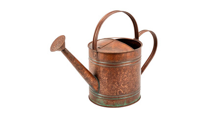 Rusty metal watering can placed on a plain surface in a well-lit room during daytime  isolated on transparent background  © Olga