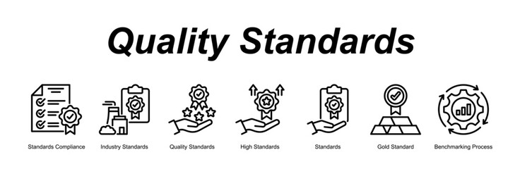 Quality Standards banner web icon vector illustration concept with an icon of business with icon of Standards Compliance, Industry Standards, Quality Standards, High Standards, Standards, Gol. © galangfr