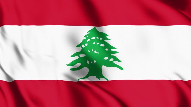 realistic lebanon flag flowing across frame with central cedar symbol crisp fabric motion red white bands cinematic loop 4k