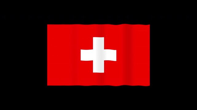 Graceful slow-motion animation of the Swiss national flag, its natural red and white fabric gently waving. A seamless 2D motion graphic, isolated on a transparent background.