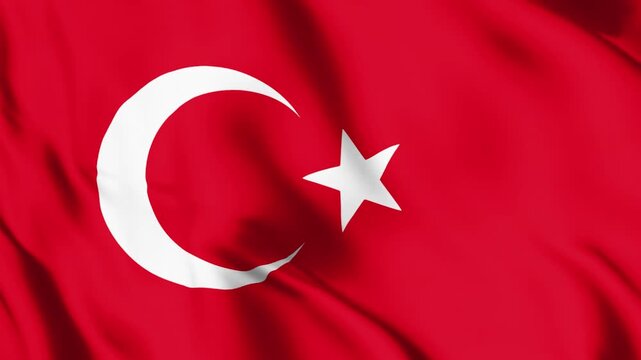 turkey flag looped background animation video 4k with crescent moon and star on red field waving smooth fabric motion