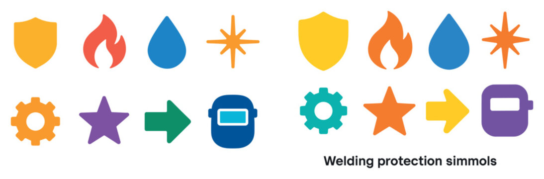 Safety icons with shield flame droplet colorful
