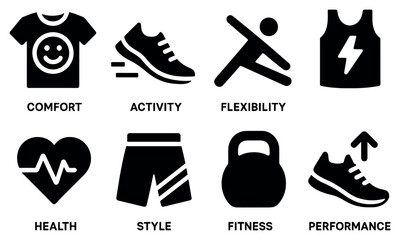 Fototapeta premium Fitness icons with sneaker kettlebell shirt bold