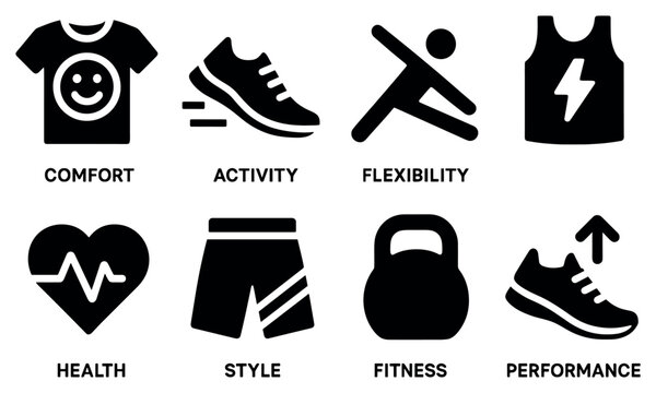 Fitness icons with sneaker kettlebell shirt bold