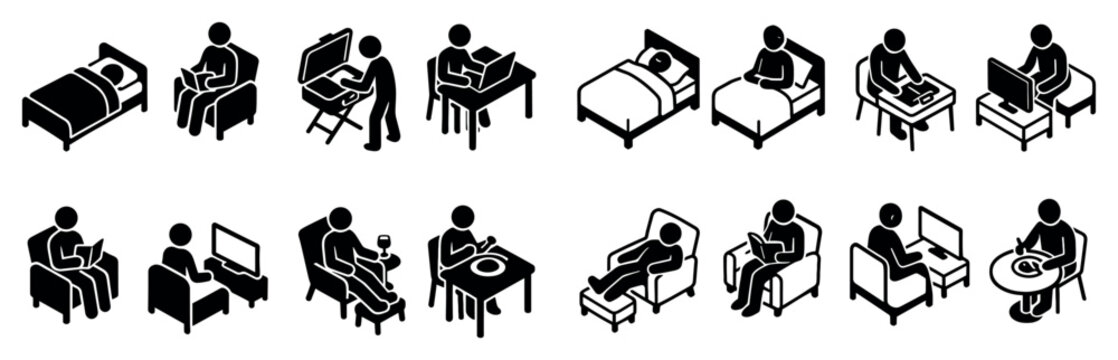 Healthcare icons with patient doctor bed isometric