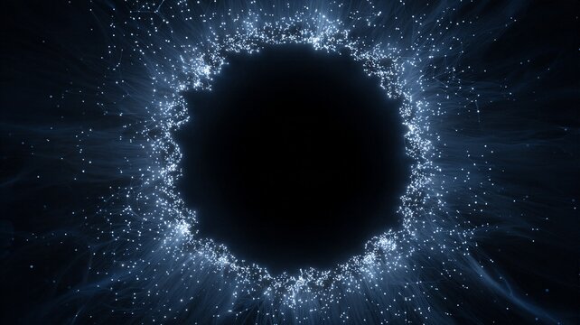 Luminous neural network ring made of glowing blue particles representing artificial intelligence core and deep learning algorithms