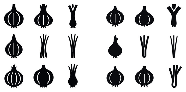 Food icons with garlic spring onion minimal flat