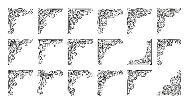 Set of vintage baroque decorative corner ornaments